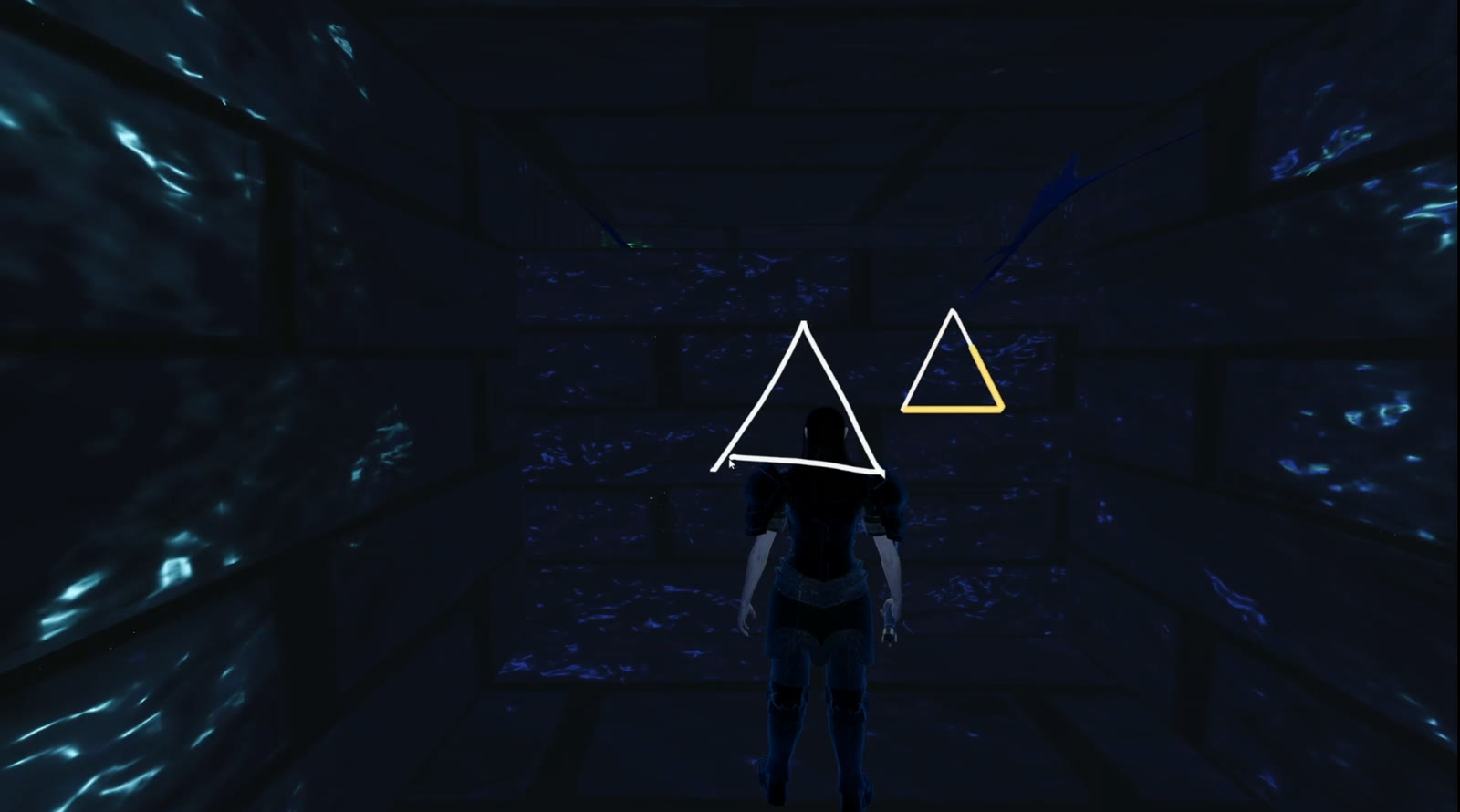 Player facing a wall marked with puzzle symbols