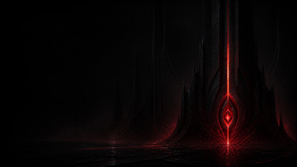 Crimson Obsidian dark-fantasy citadel and glowing crimson rift