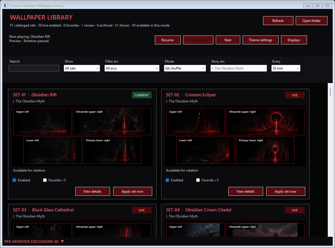 Crimson Obsidian Wallpaper Library UI